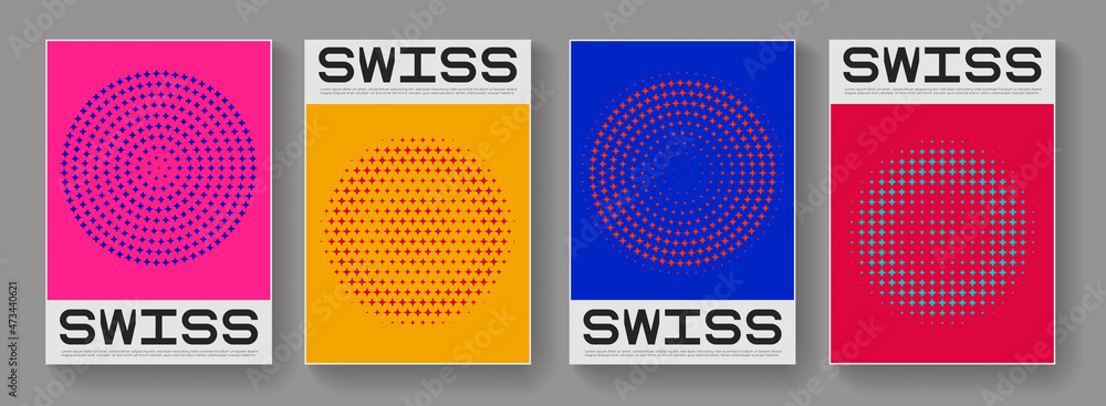 Poster set of abstract halftone circle shapes. modern geometric poster.