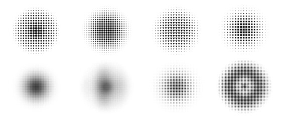Pop Art Textures Vector Design. Set of Abstract Circle Dots Shapes.