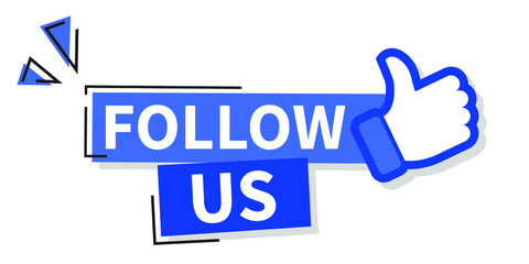 Follow us vector banner with thumbs up on white background. Isolated icon for following social media.