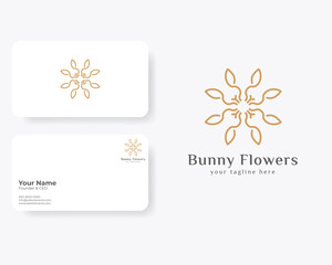 Luxury Modern of Bunny Sign Flowers Ornament with Business Card Template  in Flat Design