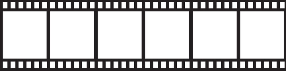 Film strip icon. Black background. Cinematography concept. Film symbol. Old camera. Vector illustration. Stock image.