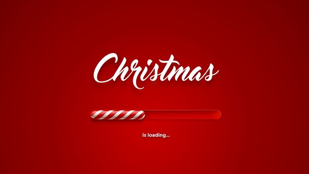 Christmas Loading Bar With Candy Cane, Xmas Load Or New Year Countdown On Vector Red Background. Winter Holiday Coming For Christmas Greeting Card Or Xmas Invitation And Website Download