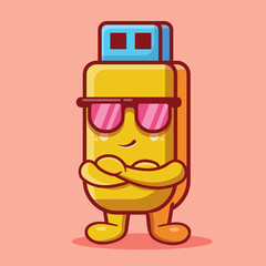 cool flashdisk character mascot isolated cartoon in flat style