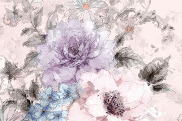 Beautiful oil painting flower illustration
