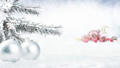 Fototapeta na wymiar Christmas holidays scenic background with christmas decoration.