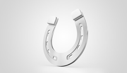 Horseshoe with lucky clover on white background. 3d illustration