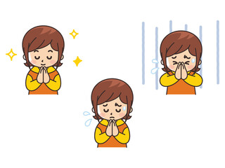 手を合わせる若い女性　合掌　いただきます　ごめんなさい