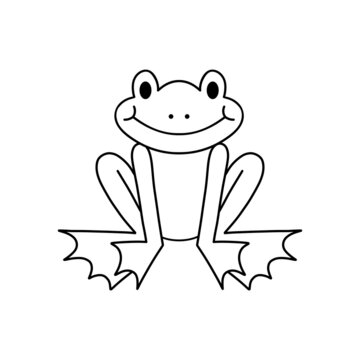 Cute cartoon Frog. Black and white vector illustration for coloring book.