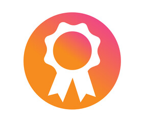 vector gradient orange, pink award medal ribbon badge icon circle button