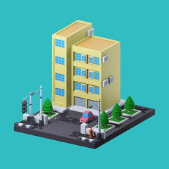 3d Isometric buildings render