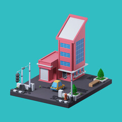 3d Isometric buildings render