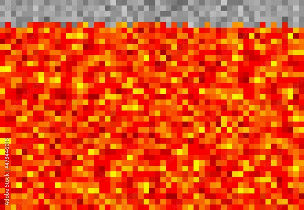 Poster cubic pixel lava or magma blocks pattern, pixel game vector background. lava magma texture in 8bit p