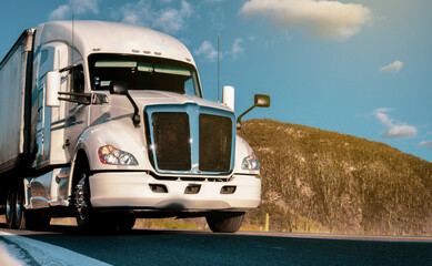 cargo trailer on a highway in the middle of the day. concept of parcel and freight transport