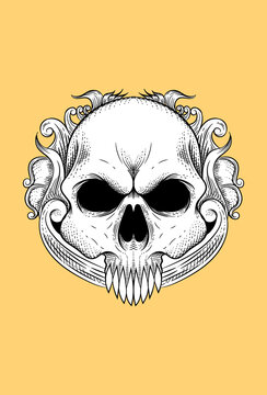 Human skull with a flower vector illustration