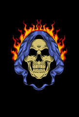 Skull with cloak and fire vector illustration