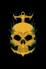 Human skull with anchor vector illustration