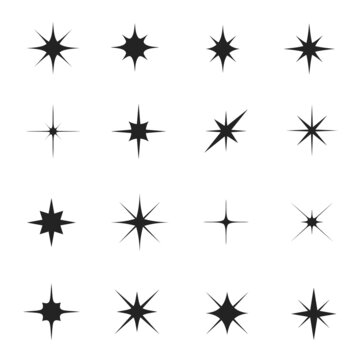 Star sparkle and twinkle, star burst and flash isolated vector signs. Shining lights of star and glitter with flare effects, bright sparks, starburst and firework explosion sparkles