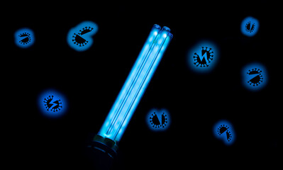 concept of the effect of ultraviolet light on viruses.  - obrazy, fototapety, plakaty