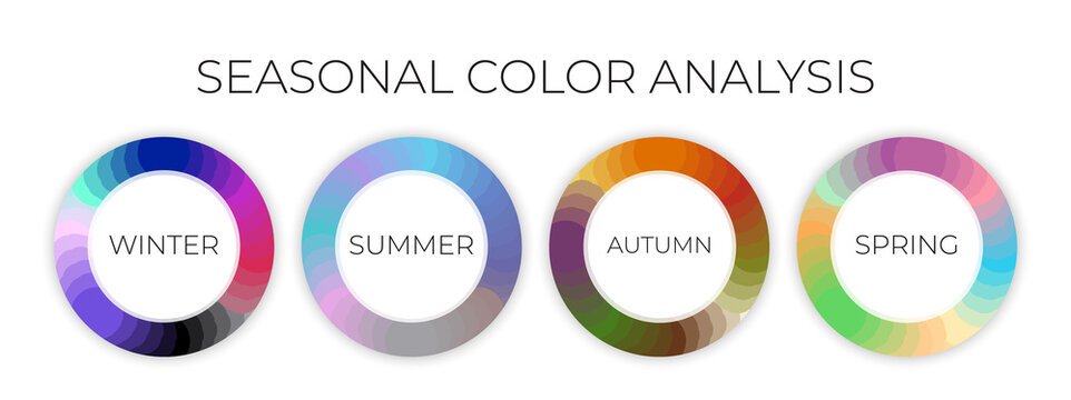 Round Seasonal Color Analysis Palettes for Winter, Autumn, Spring, Summer Type