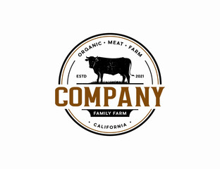 Vintage Cattle or cow farm logo template