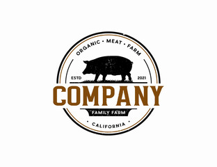 Vintage Pig farm logo template