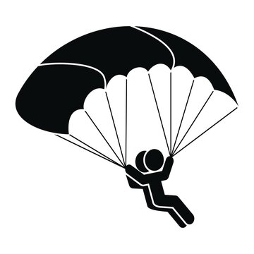 parachute people Paratrooper or Parachutist Free-falling and Descending with Parachute Vector black Illustration 