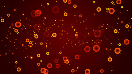 Abstract Festive Red Shiny Decorative Circle Balls Sparkles Scatter And Shinning Stars Flying Background