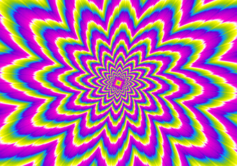 Colorful rainbow flower blossom. Motion illusion.
