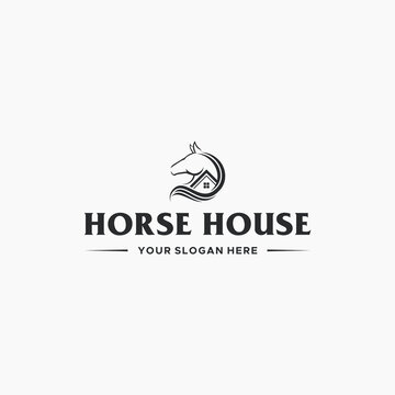 flat line art HORSE HOUSE building logo design