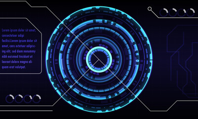 Futuristic abstract technology background. Icon symbol circuit. Vector and illustration. Sci-fi futuristic HUD lock dashboard display virtual reality technology screen background.