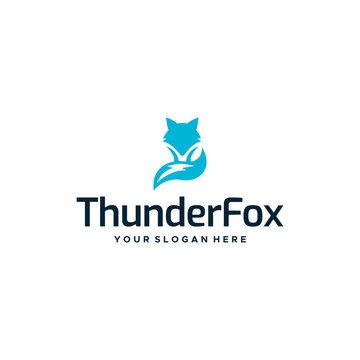 flat ThunderFox wolf stun electric logo design