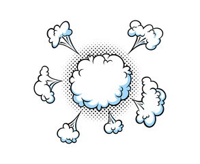 Surprising boom clouds for sales and promotions. Puff and pow smoke shapes for surprises and bursting events. Vector illustration isolated in white background