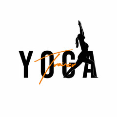 Vector logo where abstract image of a person standing in a yoga movement position. yoga trainer logo template
