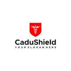 minimalist CaduShield Caduceus wings logo design