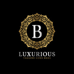 letter B luxurious decorative flower mandala art initials vector logo design for wedding, spa, hotel, beauty care