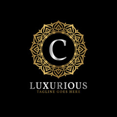 letter C luxurious decorative flower mandala art initials vector logo design for wedding, spa, hotel, beauty care