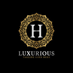 letter H luxurious decorative flower mandala art initials vector logo design for wedding, spa, hotel, beauty care