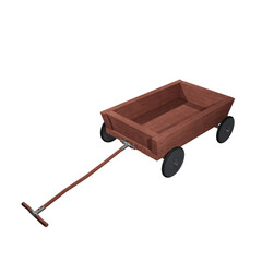 Little Wooden Wagon with Metal Wheels. 3D Illustration. Isolated On White Background.