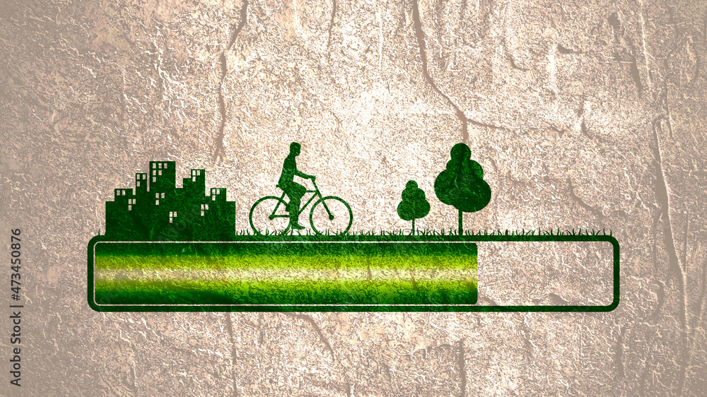 Poster progress or loading bar with man on bicycle