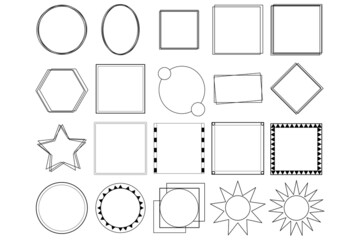 Set of different vintage frame ornament. black outline frame. golden, white, black outline frame