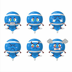 Blue lolipop wrapped cartoon character with various angry expressions