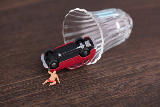 Miniature creative car accident caused by drunk driving