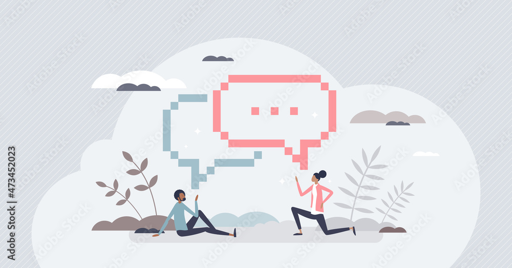 Poster digital communication and talk using online chat messages tiny person concept. sms technology servic