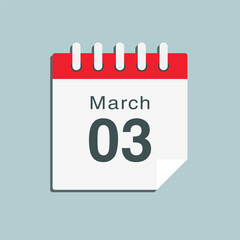 Icon day date 3 March, template calendar page