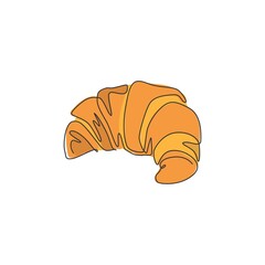One single line drawing of fresh online sweet croissant shop logo vector illustration. Breakfast food cafe menu and restaurant badge concept. Modern continuous line draw design street food logotype
