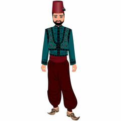 Men's folk national Turkish costume. Vector illustration
