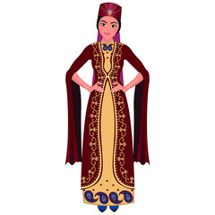 Woman in folk national Turkish costume. Vector illustration