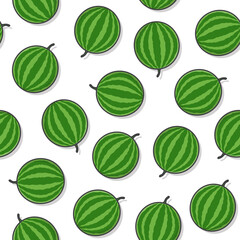 Watermelon Fruit Seamless Pattern On A White Background. Fresh Watermelon Icon Vector Illustration