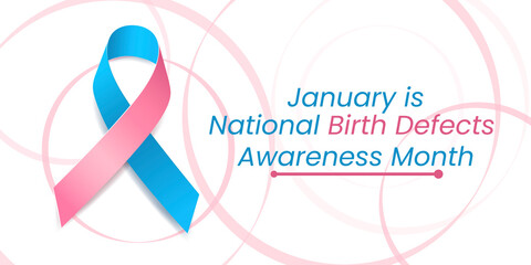 National Birth Defects Awareness Month concept. Banner with pink and blue ribbon awareness and text. Vector illustration.