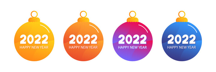 Happy New Year 2022. Set, collection of colorful gradient christmas ornament, christmas ball with numbers.